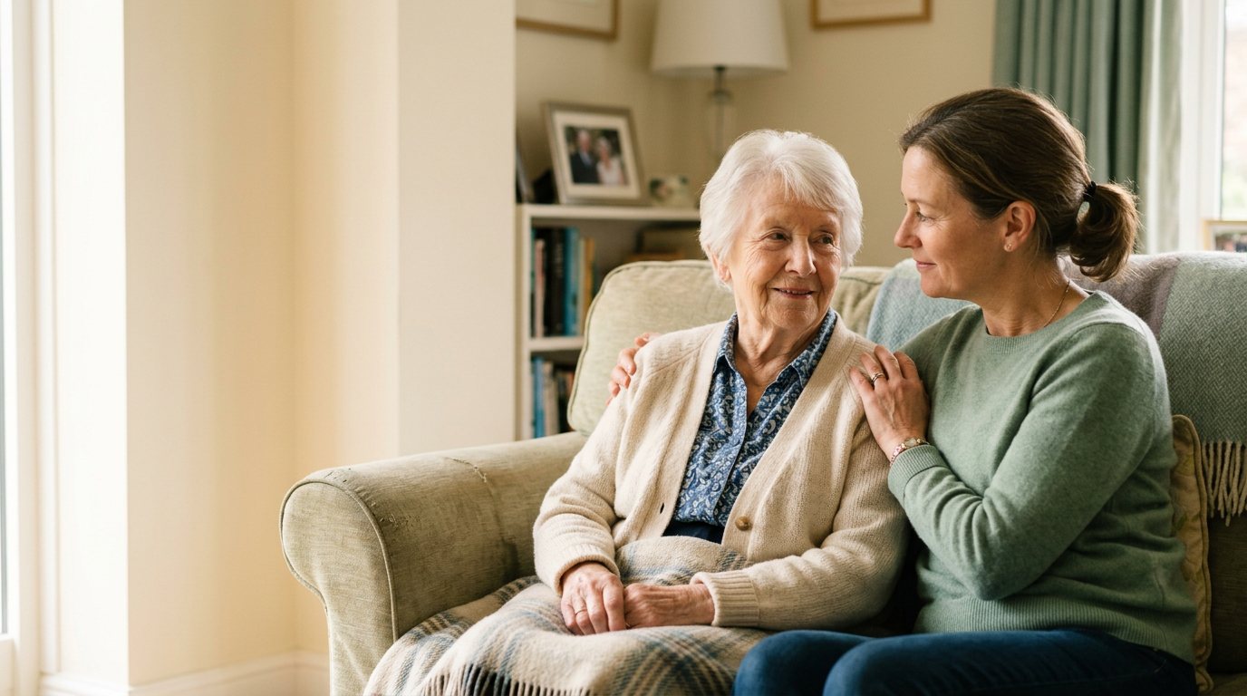 A caregiver finding a quiet, supported moment